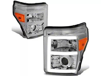 LED DRL Projector Headlights with Amber Corner Lights; Chrome Housing; Clear Lens (11-16 F-250 Super Duty)