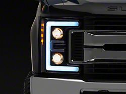LED DRL Projector Headlights with Amber Corner Lights; Black Housing; Clear Lens (17-19 F-250 Super Duty w/ Factory Halogen Headlights)