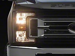 Headlights with Amber Corners; Black Housing; Clear Lens (17-19 F-250 Super Duty w/ Factory Halogen Headlights)
