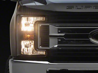 Headlights with Amber Corners; Black Housing; Clear Lens (17-19 F-250 Super Duty w/ Factory Halogen Headlights)