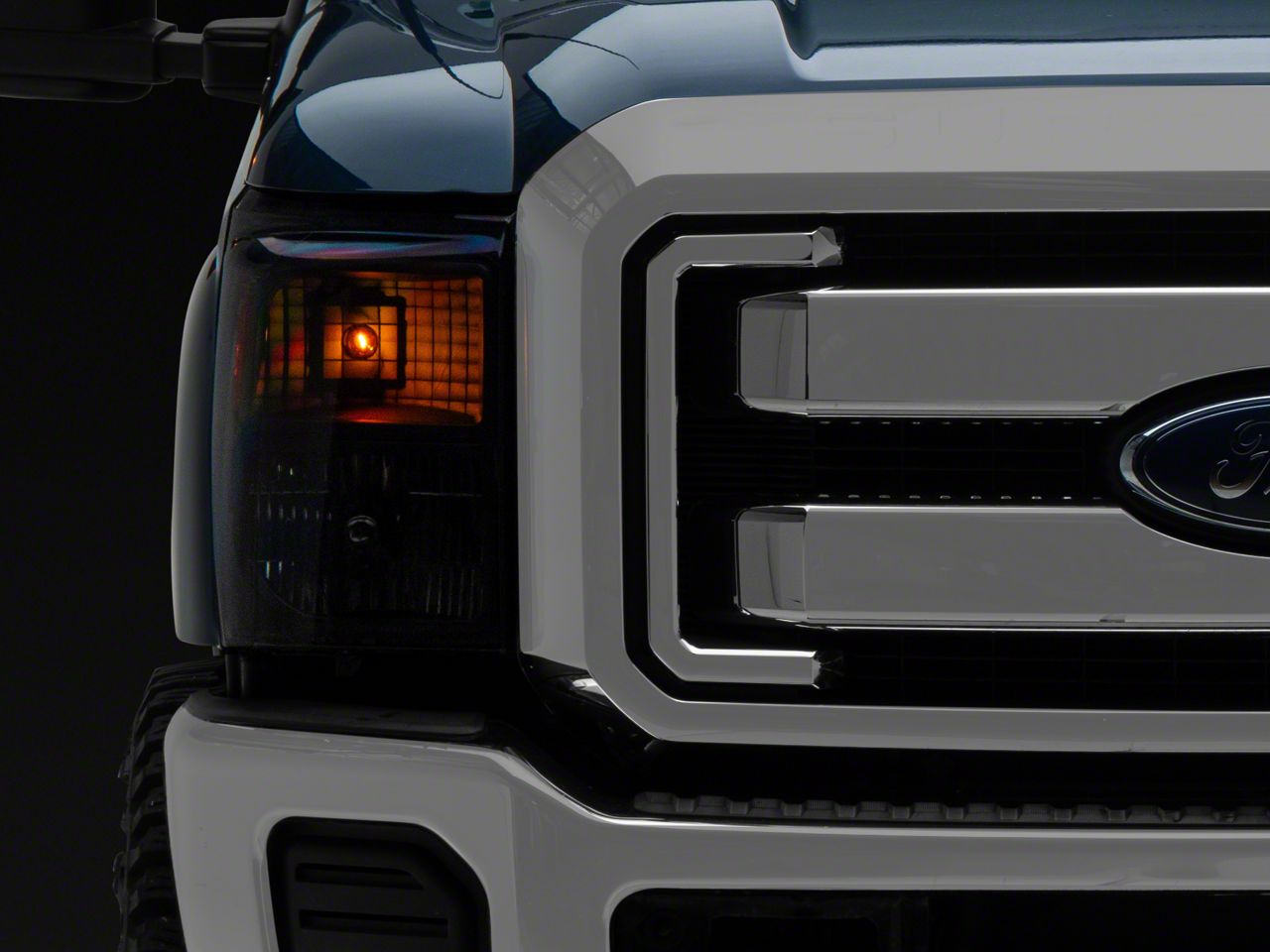 Black Smoke LED Halo Projector Headlights For Ford F250/F350 Super Duty 2011-2016