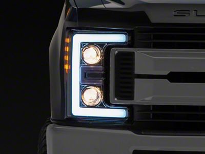 LED DRL Projector Headlights with Amber Corners; Chrome Housing; Clear Lens (17-19 F-250 Super Duty w/ Factory Halogen Headlights)