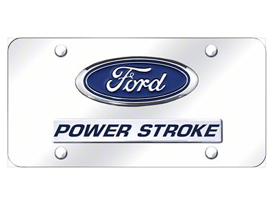 Dual Powerstroke License Plate; Chrome on Chrome (Universal; Some Adaptation May Be Required)