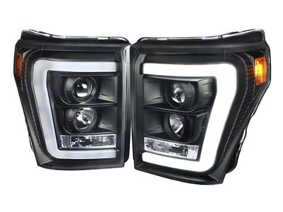 Light Bar DRL Projector Headlights; Matte Black Housing; Clear Lens (11-16 F-250 Super Duty)