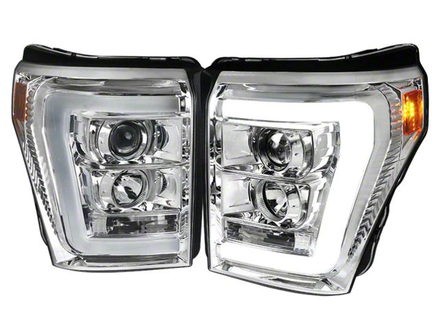 Light Bar DRL Projector Headlights; Chrome Housing; Clear Lens (11-16 F-250 Super Duty)