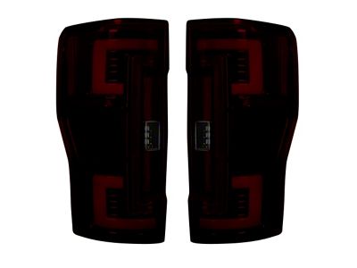 OLED Tail Lights; Black Housing; Dark Red Smoked Lens (17-19 F-250 Super Duty w/ Factory Halogen Tail Lights)