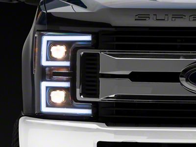 Plank Style Switchback Projector Headlights; Black Housing; Clear Lens (17-19 F-250 Super Duty w/ Factory Halogen Headlights)