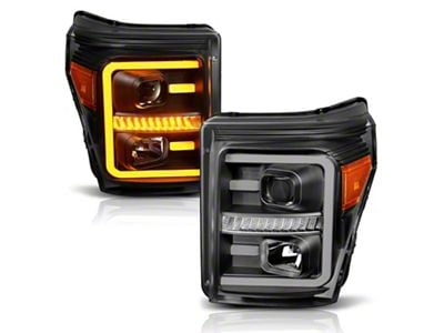 Plank Style Switchback Projector Headlights; Black Housing; Clear Lens (11-16 F-250 Super Duty)