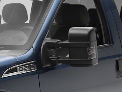 Powered Heated Power Folding Towing Mirrors; Textured Black (11-16 F-250 Super Duty)