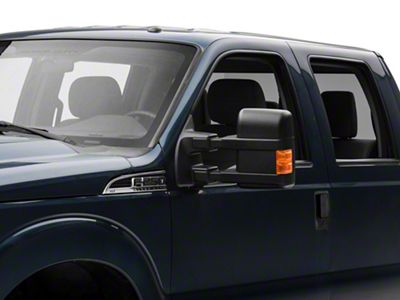 Powered Heated Towing Mirrors with Amber LED Turn Signals; Black (11-16 F-250 Super Duty)