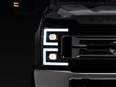 Projector Headlights with Sequential Turn Signals; Matte Black Housing; Clear Lens (17-19 F-250 Super Duty w/ Factory Halogen Headlights)