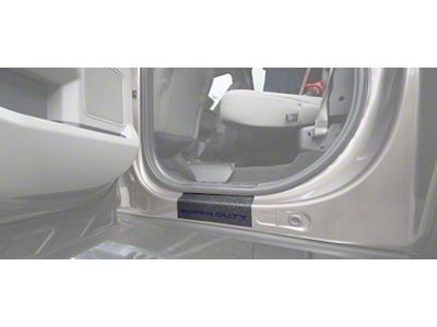 Rear Door Sill Protection with Super Duty Logo; TUF-LINER Black; Black and Blue (17-25 F-250 Super Duty SuperCrew)