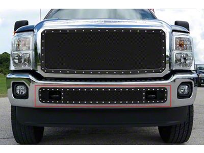 Stainless Steel Rivet Lower Grille Insert; Black (11-16 F-250 Super Duty)