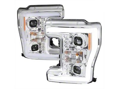 Switchback LED C-Bar Projector Headlights; Chrome Housing; Clear Lens (17-19 F-250 Super Duty w/ Factory Halogen Headlights)