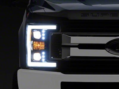 Switchback LED C-Bar Projector Headlights; Jet Black Housing; Clear Lens (17-19 F-250 Super Duty w/ Factory Halogen Headlights)