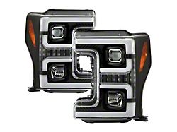 Switchback Light Bar Projector Headlights; Black Housing; Clear Lens (17-19 F-250 Super Duty w/ Factory Halogen Headlights)
