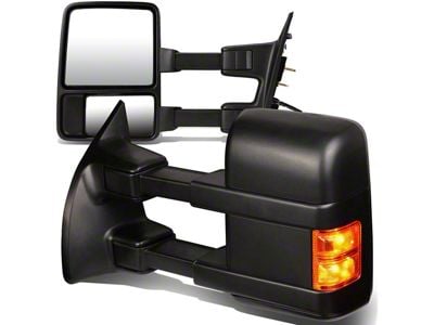 Towing Mirror; Manual; Heated; Amber LED Signal; Black; Pair (11-16 F-250 Super Duty)