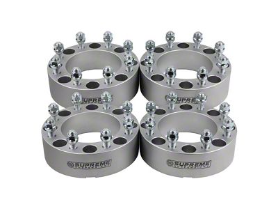 Supreme Suspensions 1.50-Inch PRO Billet 8 x 165.1mm to 8 x 180mm Wheel Adapters; Silver; Set of Four (07-10 Sierra 2500 HD)