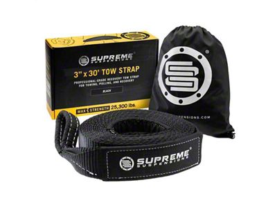 Supreme Suspensions 3-Inch x 30-Foot Recovery Tow Strap; 25,300 lb.