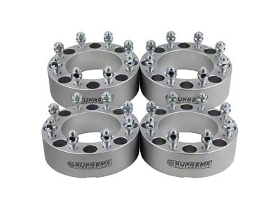 Supreme Suspensions 2-Inch PRO Billet 8 x 165.1mm to 8 x 180mm Wheel Adapters; Silver; Set of Four (07-10 Silverado 3500 HD SRW)