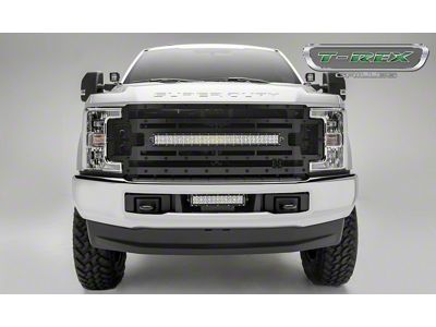 T-REX Grilles Stealth Torch Series Upper Replacement Grille with 30-Inch LED Light Bar; Black (17-19 F-350 Super Duty)