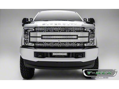 T-REX Grilles Torch AL Series Upper Replacement Grille with 30-Inch LED Light Bar; Black/Brushed (17-19 F-350 Super Duty)