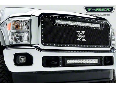 T-REX Grilles Torch Series Upper Replacement Grille with 30-Inch LED Light Bar; Black (11-16 F-350 Super Duty)