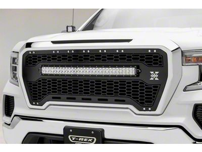 T-REX Grilles Laser Torch Series Upper Grille Insert with 30-Inch LED Light Bar; Black (19-21 Sierra 1500)