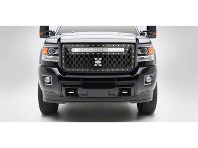 T-REX Grilles Laser Torch Series Upper Grille Insert with 30-Inch LED Light Bar; Black (15-19 Sierra 3500 HD)