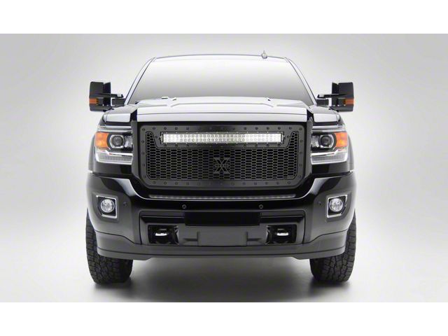 T-REX Grilles Stealth Laser Torch Series Upper Grille Insert with 30-Inch LED Light Bar; Black (15-19 Sierra 3500 HD)