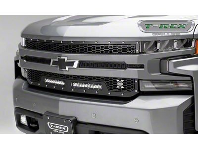 T-REX Grilles Laser Torch Series Upper Replacement Grille with Two 10-Inch LED Light Bars; Black (19-21 Silverado 1500, Excluding Custom, Custom Trail Boss & WT)