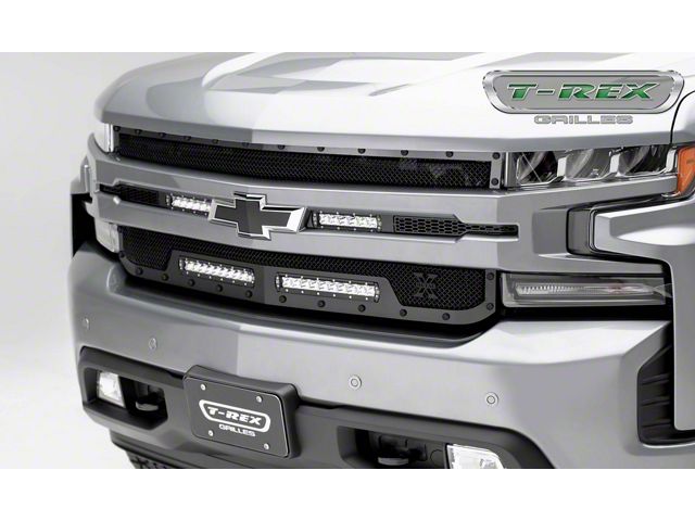 T-REX Grilles Stealth Torch Series Upper Replacement Grille with LED Lights; Black (19-21 Silverado 1500, Excluding Custom, Custom Trail Boss & WT)