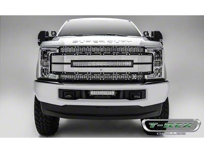 T-REX Grilles Torch AL Series Upper Replacement Grille with 30-Inch LED Light Bar; Black/Brushed (17-19 F-250 Super Duty)