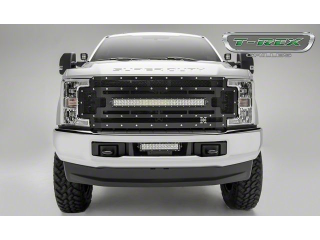 T-REX Grilles Torch Series Upper Replacement Grille with 30-Inch LED Light Bar; Black (17-19 F-250 Super Duty)