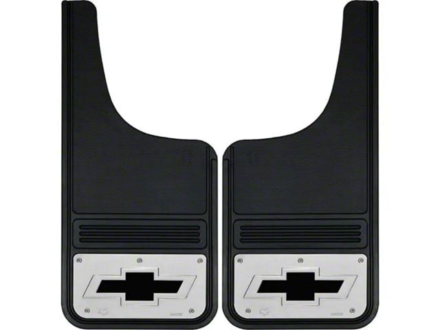 12-Inch x 26-Inch Mud Flaps with Black Bowtie Logo; Front or Rear (Universal; Some Adaptation May Be Required)