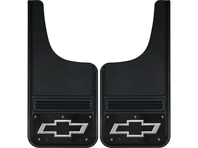 12-Inch x 26-Inch Mud Flaps with Black Bowtie Logo; Front or Rear (Universal; Some Adaptation May Be Required)