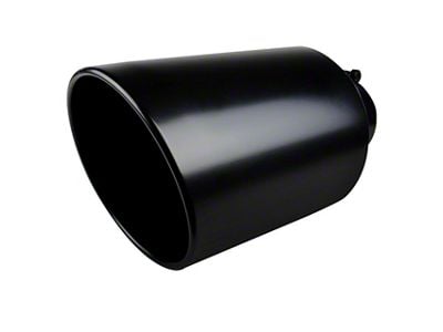 Angled Cut Rolled End Round Exhaust Tip; 8-Inch; Black (Fits 4-Inch Tailpipe)