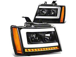 C-Bar LED DRL Headlights with Amber Corners; Black Housing; Clear Lens (07-14 Tahoe)