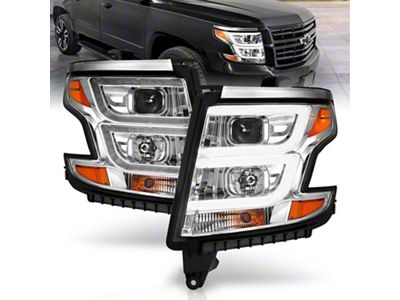C-Bar Projector Headlights; Chrome Housing; Clear Lens (15-20 Tahoe w/ Factory Halogen Headlights)
