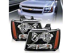 Crystal Headlights; Black Housing; Clear Lens (07-14 Tahoe w/ Factory Halogen Headlights)