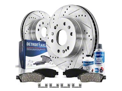 Drilled and Slotted 6-Lug Brake Rotor, Pad, Brake Fluid and Cleaner Kit; Front (08-20 Tahoe, Excluding Police)
