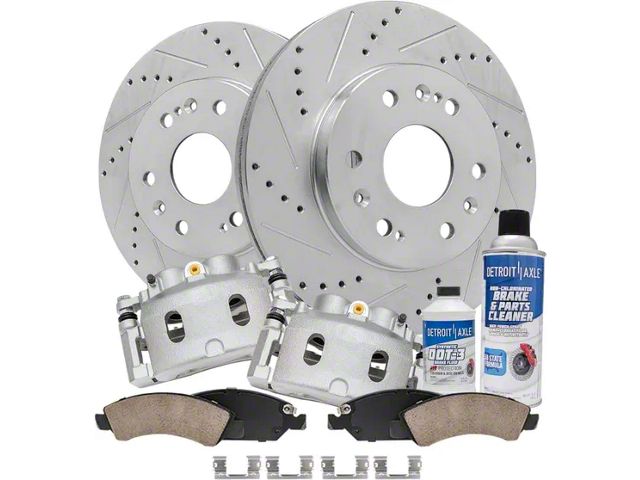 Drilled and Slotted 6-Lug Brake Rotor, Pad, Caliper, Brake Fluid and Cleaner Kit; Front (08-20 Tahoe, Excluding Police)