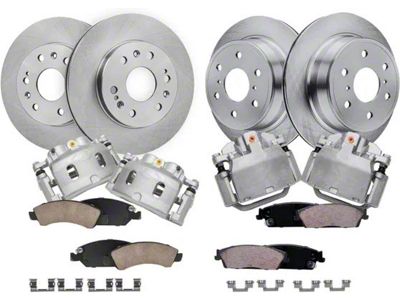 Drilled and Slotted 6-Lug Brake Rotor, Pad and Caliper Kit; Front and Rear (08-14 Tahoe, Excluding Police)