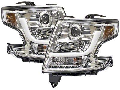 DRL Design Projector Headlights; Chrome Housing; Clear Lens (15-16 Tahoe)
