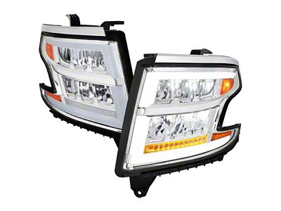 Full LED DRL Sequential Headlights; Chrome Housing; Clear Lens (15-20 Tahoe w/ Factory Halogen Headlights)