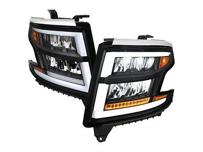 Full LED DRL Sequential Headlights; Matte Black Housing; Clear Lens (15-20 Tahoe w/ Factory Halogen Headlights)