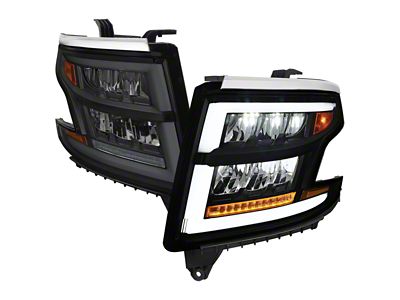 Full LED DRL Sequential Headlights; Matte Black Housing; Smoked Lens (15-20 Tahoe w/ Factory Halogen Headlights)