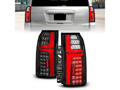 Full LED Light Bar Style Tail Lights; Black Housing; Clear Lens (15-20 Tahoe)