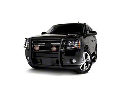 Grille Guard with 5.30-Inch Red Round Flood LED Lights; Black (07-14 Tahoe, Excluding Hybrid)