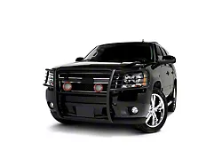 Grille Guard with 5.30-Inch Red Round Flood LED Lights; Black (07-14 Tahoe, Excluding Hybrid)